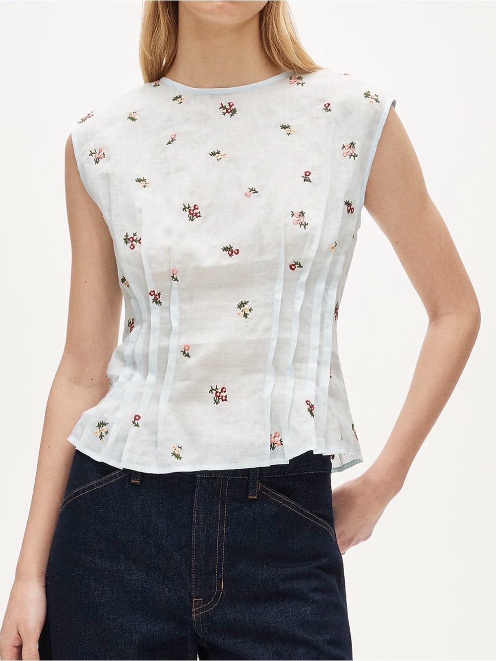 J. Crew Pintuck Shell Top ramie With embroidered Floral Sz 6 NWT $148